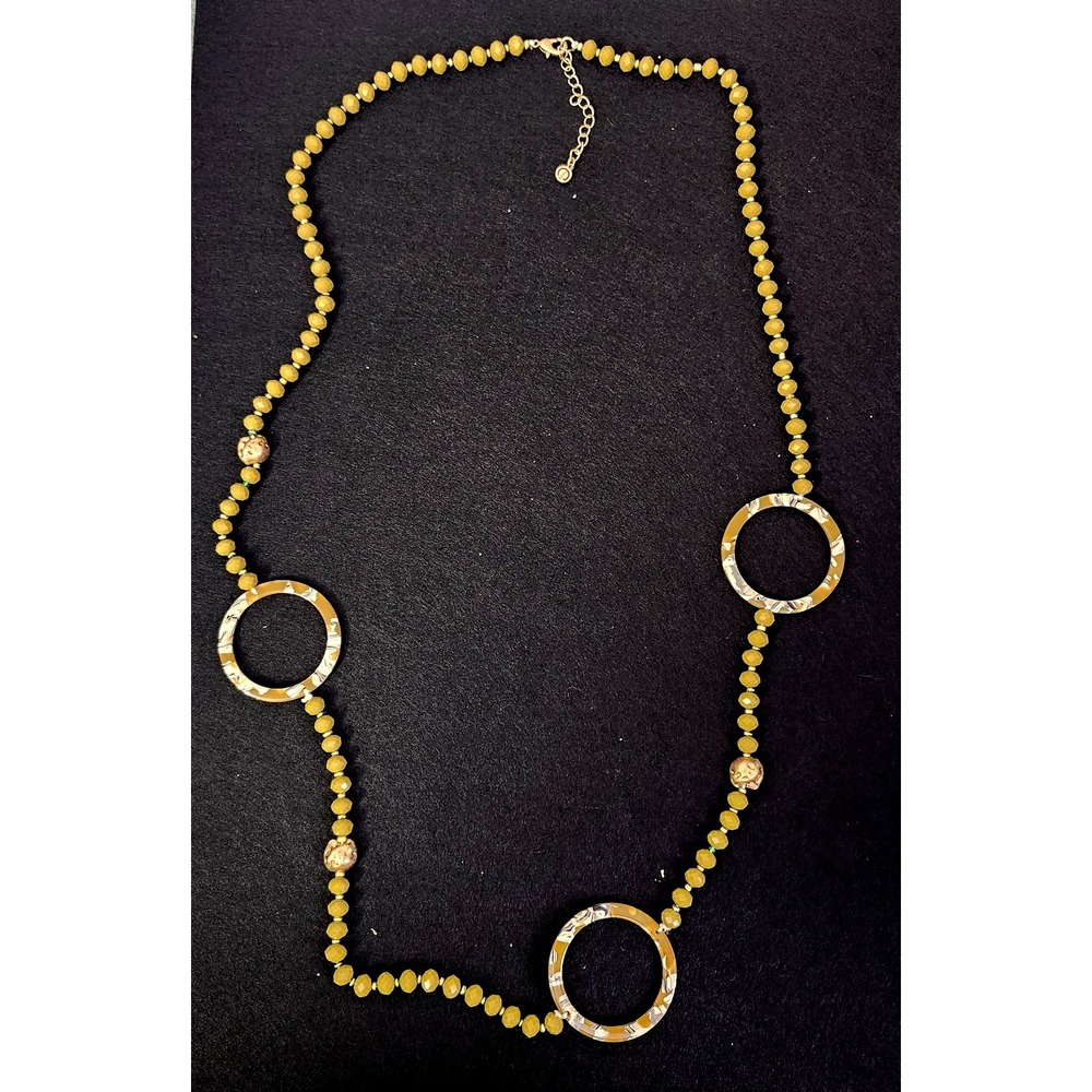 C1946 Long Necklace Olive Green Beaded Gold Tone Accent‎